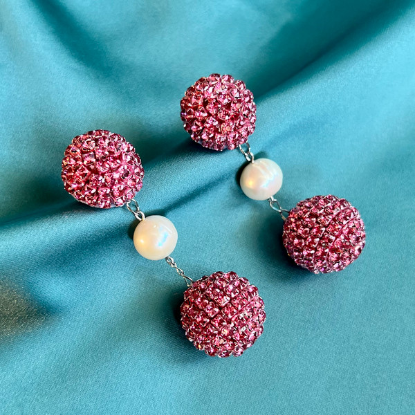crystal balls on chain earrings
