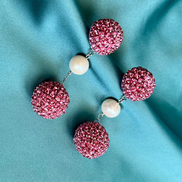 crystal balls on chain earrings oscar de la renta style