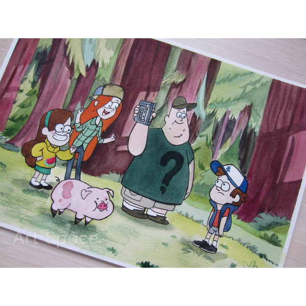 Gravity Falls-Dipper-Wendy-soos-Mabel Pines-Waddles-forest-picture-cartoon-series-painting-watercolor-8.JPG