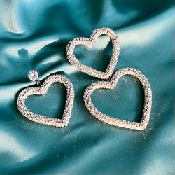 Assymetrical Hearts Crystal Earrings