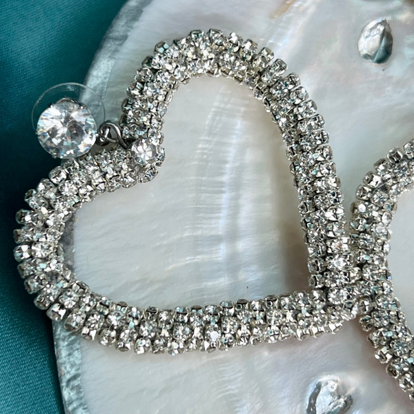 Assymetrical Hearts Crystal Earrings