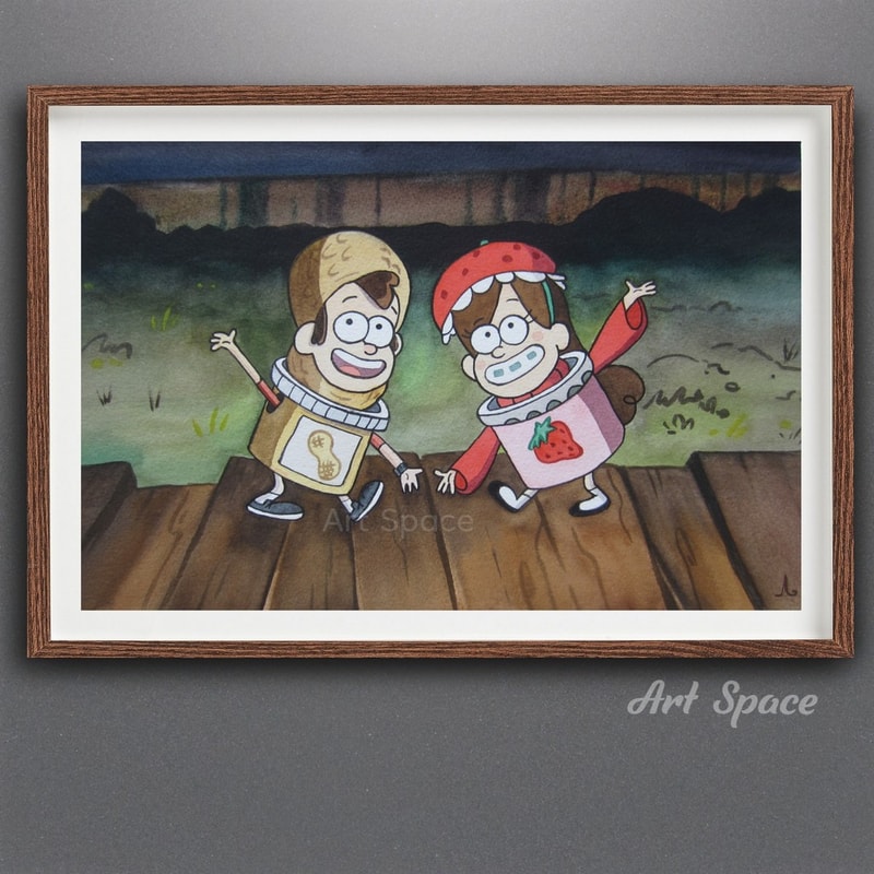 Gravity Falls-Dipper-Mabel Pines-halloween-twins-masquerade-painting-cartoon-costumes-series-watercolor-painting-2.jpg