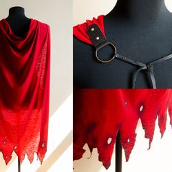 Red Barbarian Cloak for LARP costume or fantasy cosplay. DND warrior garb. Viking dress.