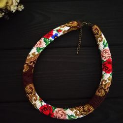Beaded Necklace , Seed Bead Crochet Necklace