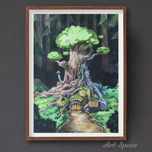 Original watercolor painting MAGIC TREE  gift for teenager, for home, Mystery Shack Gravity Falls-Magic tree-dark forest