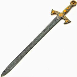 Knight Templar Sword Custom Handmade Damascus Sreel Templar Sword Long Sword 36" Sword With Sheath