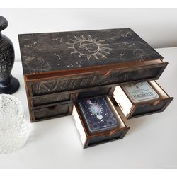 Crystal and jewelry organizer, 7 drawer box, Oracle decks storage box, Tarot desk organizer, Storage box for astrology,