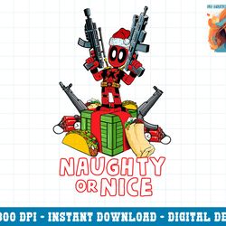marvel deadpool naughty nice guns tacos christmas png, sublimation png, sublimation.pngmarvel deadpool naughty nice guns