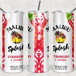 Malibu Splash Strawberry Fruit Coconut Tumbler 20oz Skinny Sublimation Designs Png, Drinks Tumbler Png