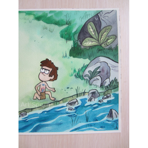 Gravity Falls-Dipper Pines-deer-cartoon-green painting-forest-river-series-watercolor-painting-4.JPG