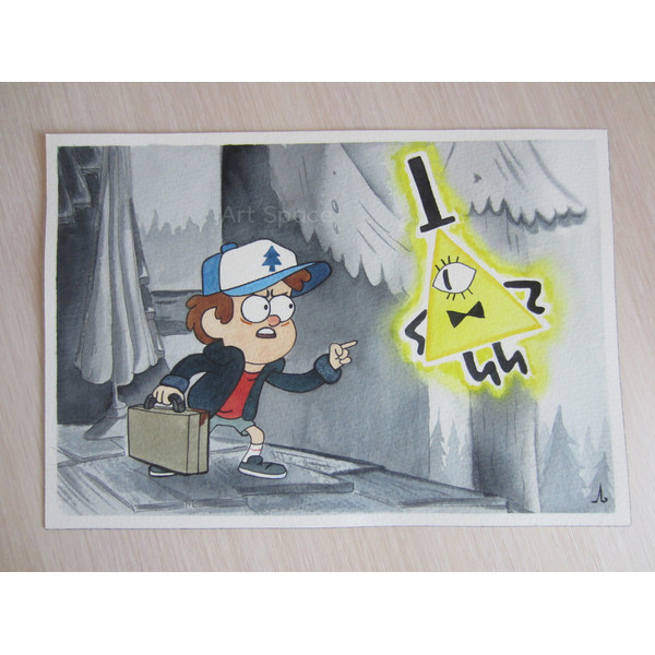 Gravity Falls-Dipper Pines-Bill Cipher-cartoon-gray watercolor picture-series-4.JPG