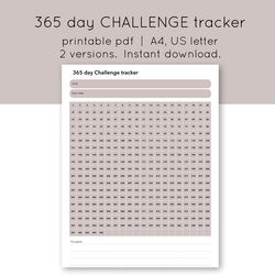 Printable habit tracker. 365 day CHALLENGE tracker. Saving tracker. Fitness tracker. Healthy habits. Goal planner.