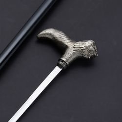 lion cane handmade custom stick stainless steel unique and artistic self-defense tool mk5145m