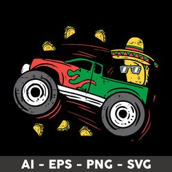 funny taco driving monster truck svg, monster truck svg, monster svg, truck svg, png dxf eps file - digital file