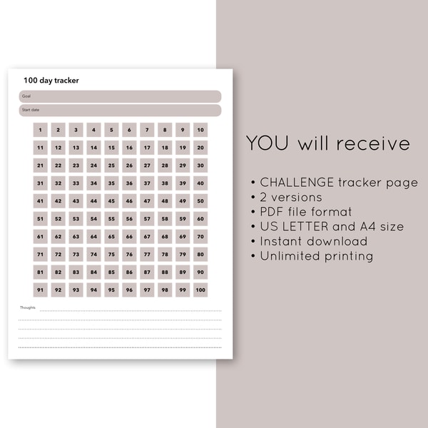 100 day habit tracker. Fitness challenge chart. Goal setting - Inspire ...