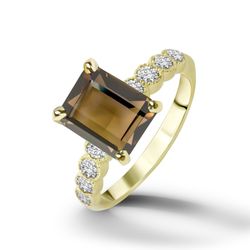 Smoky Quartz Ring - Genuine Gemstone - Statement Ring - Gold Ring - Engagement Ring - Rectangle Ring - Cocktail Ring