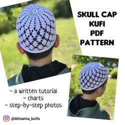 Unisex crocheted skull cap kufi - PDF pattern