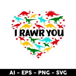 heart i rawr you svg, dinosaur svg, heart svg, png dxf eps file - digital file
