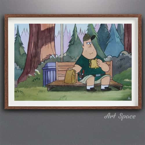 Small painting original watercolor Soos, Gravity Falls, Dipper, Mabel, Pines, Mystery Shack, home decoration