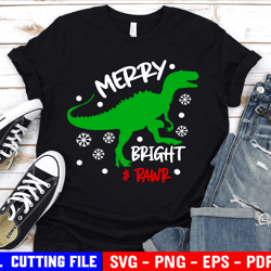 christmas t-rex svg, merry bright and rawr, dinosaur svg, boy christmas svg, kids shirt svg, funny svg for cricut