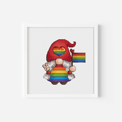 Pride Cross Stitch Pattern, Gnome Cross Stitch, LGBT Cross Stitch, Girl Gnome with Pride Flag Hand Embroidery