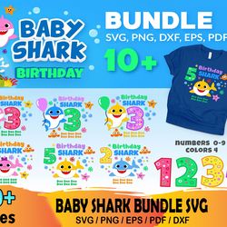 10 baby shark birthday bundle svg, cartoon svg, birthday svg, cartoon svg, birthday svg, baby shark svg