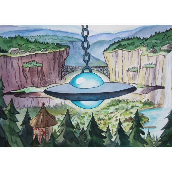 Gravity Falls-UFO-cartoon-bright picture-park-forests-woods-nature-series-watercolor-painting-1.JPG