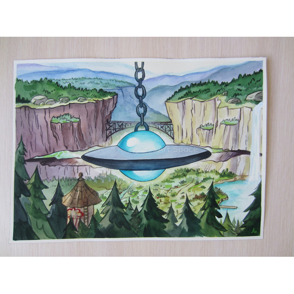 Gravity Falls-UFO-cartoon-bright picture-park-forests-woods-nature-series-watercolor-painting-4.JPG