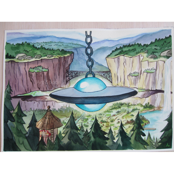 Gravity Falls-UFO-cartoon-bright picture-park-forests-woods-nature-series-watercolor-painting-7.JPG