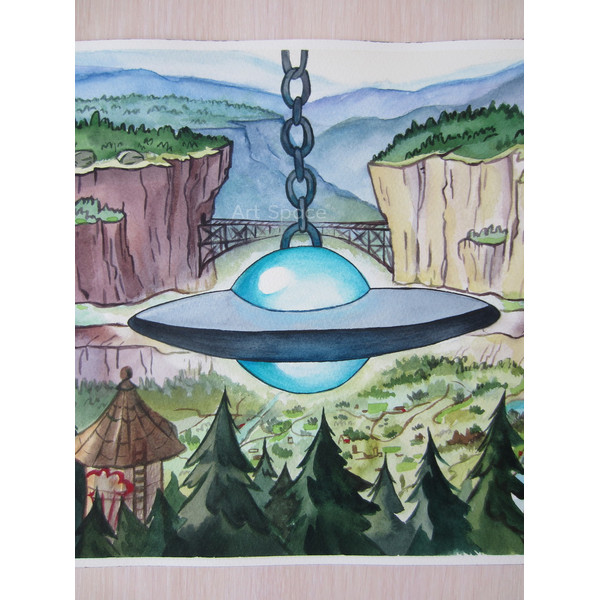 Gravity Falls-UFO-cartoon-bright picture-park-forests-woods-nature-series-watercolor-painting-9.JPG
