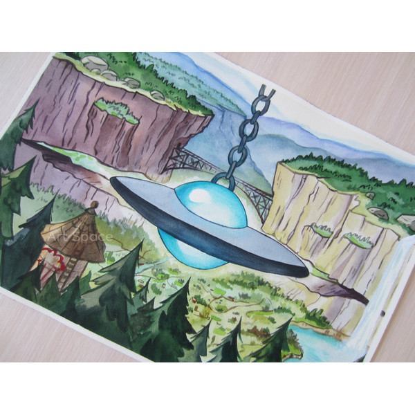 Gravity Falls-UFO-cartoon-bright picture-park-forests-woods-nature-series-watercolor-painting-10.JPG