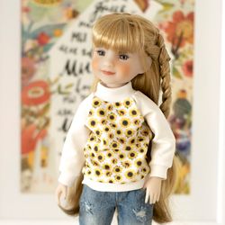 Summer clothes for doll sunflower sweatshirt for Ruby Red Fashion Friends doll 14.5 inch, Wellie Wishers doll outfit