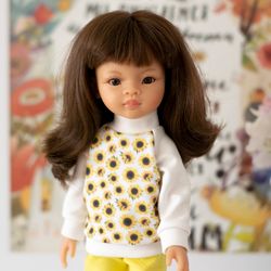 Summer doll outfit sunflower sweatshirt for 13 inch dolls Paola Reina, Siblies Ruby Red, Little Darling, doll clothes