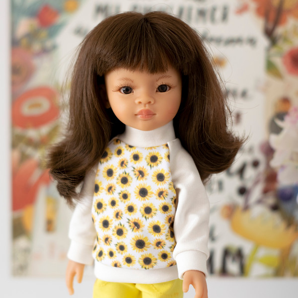 13-inch doll Paola Reina in cute clothes with handmade sunflower print