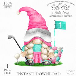 Golf Gnome Png Clipart. Girl Golfer in Pink & Aqua. Graphics, Instant Download. Digital Download. OliArtStudioShop