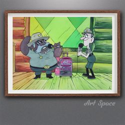 original watercolor painting karaoke,  sheriff, gravity falls, dipper, mabel, pines, mystery shack, wall decor