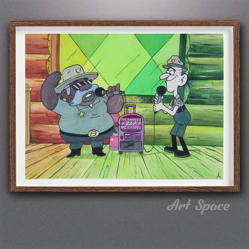 Original watercolor painting KARAOKE, sheriff, Gravity Falls, Dipper, Mabel, Pines, Mystery Shack, wall decor