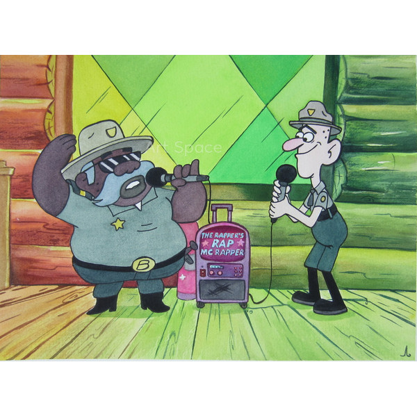 Gravity Falls-karaoke-sheriff-Dipper- Mabel Pines-Mystery Shack-cartoon-green watercolor-painting-1.JPG