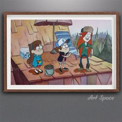 original watercolor painting on the roof, gravity falls dipper mable wall decor-dipper pines-bill cipher-cartoon-paint