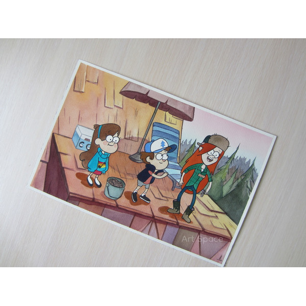 Gravity Falls-on-the-Roof-Wendy-Dipper- Mabel Pines-Mystery Shack-cartoon-forest-painting-watercolor-4.JPG