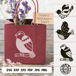 SVG Silhouette of birds for Cricut, Silhouette Cameo, laser, plotter, paper cutting. Set of cartoon doodle spring birds.