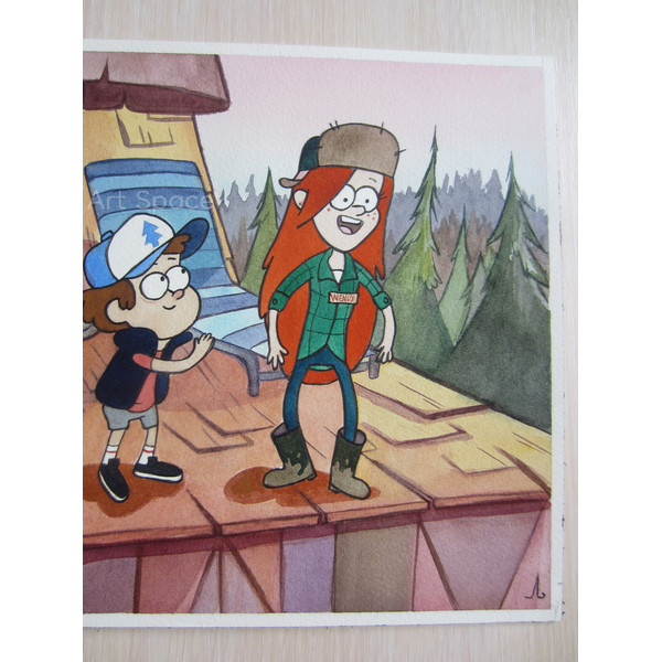 Gravity Falls-on-the-Roof-Wendy-Dipper- Mabel Pines-Mystery Shack-cartoon-forest-painting-watercolor-7.JPG