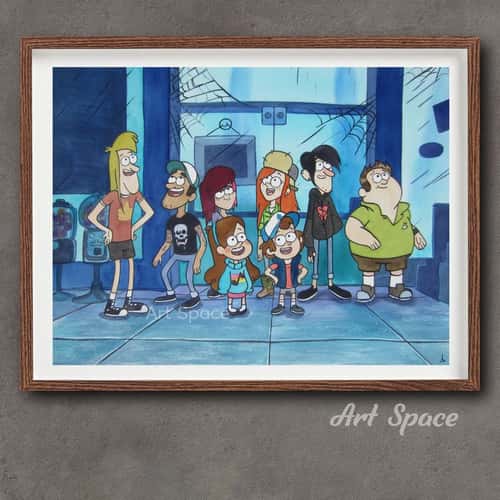 Original watercolor painting Teens from Gravity Falls, Wendy Dipper Mabel Pines