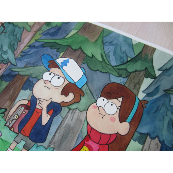 Gravity Falls-Mable-Pines-Dipper-lantern-in-the-woods-cartoon-adolescents-watercolor-painting-11.JPG
