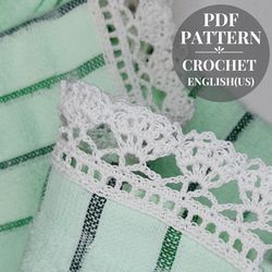 Crochet border for home decor. Easy crochet lace edging pattern. Crochet trim for kitchen towel. Detailed tutorial pdf.