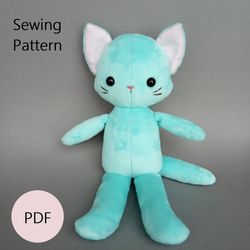 Cat Stuffed Animal Sewing Pattern And Tutorial PDF, Plush Toy Pattern (In 2 Sizes)