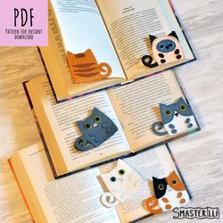 Felt cat corner bookmarks pattern PDF & Tutorials: set of 6 bookmarks, DIY animals corner bookmarks, kawaii cats pattern
