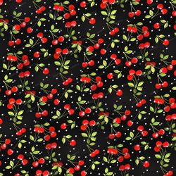cherries on black seamless tileable repeating pattern