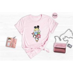 kawaii friends ice cream t-shirt, kitty cat tee, kawaii animal shirt, summer friends ice cream tee, cute birthday gift