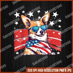 corgi 4th of july anime stars flag sunglasses cute png, america flag usa sublimation digital design download, png